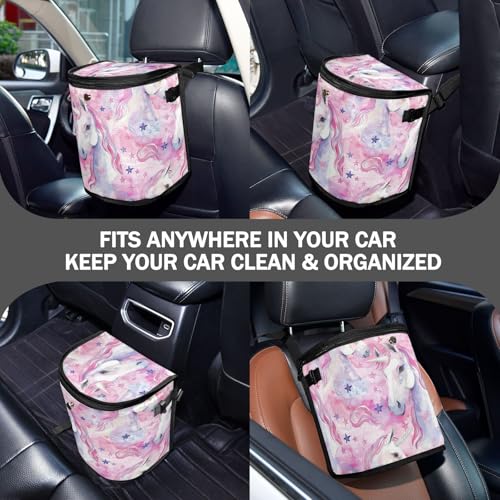 Image of Car Trash Can Watercolor Unicorns Star Car Garbage Bag with Lid Hanging Waterproof Leak Proof Vehicle Storage Bin