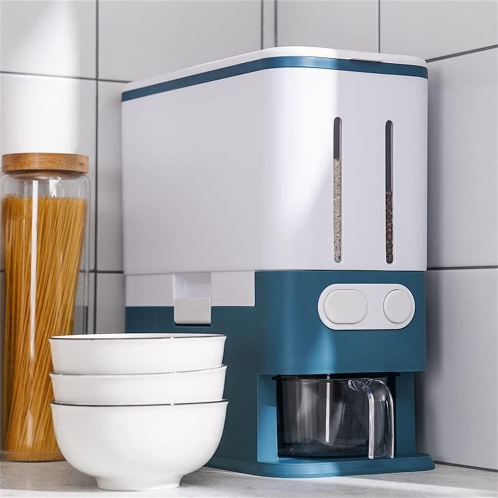10L Large Plastic Airtight Cereal Dispenser, Kitchen Rice Storage Bucket Flour Nuts Seasoning Container Box(Blue)