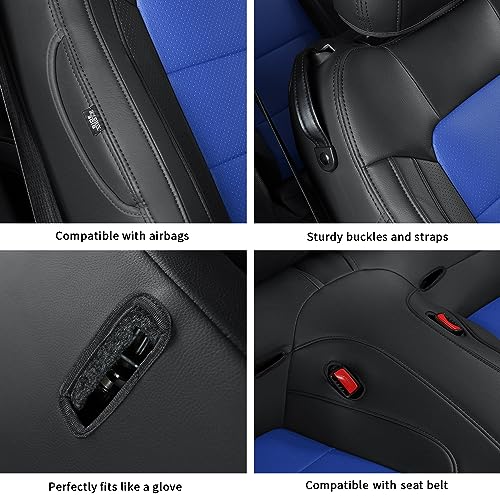 Image of GIANT PANDA Customized Full Set Car Seat Covers Fit Ford Mustang Coupe Hardtop 2015 2016 2017 2018 2019 2020 2021 2022 2023 2024 2025 2026- (Black+Blue)