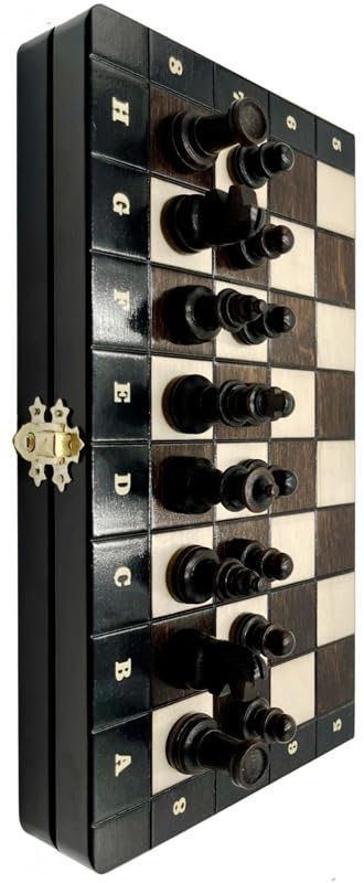 Gra w Szachy – Szachy Magnetyczne Czerń – składana szachownica | 27 x 27 cm | z drewna i 32 figurki szachowe – Chess Set