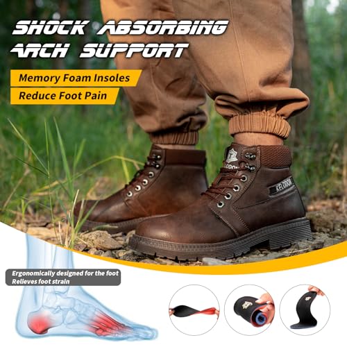 KELODON Men's 6-Inch Leather Winter Safety Boots - Waterproof Steel Toe, Indestructible, Warm Construction 5