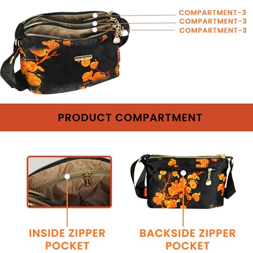 Image of Storite PU Leather Sling Bag, Crossbody Bag with Multi-Compartment for Women and Girls With Adjustable Shoulder Strap - (Orange Black, 28.5x18x11 cm)