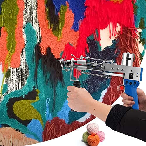XYEJL 2 in 1 Loop Cut Pile Rug Tufting Gun,Electric Carpet Cut Pile Tufting Gun,Carpet Flocking Machine DIY Tools,Handheld Cut Pile Knitting Machine,for High Speed Tufting Weaving Movement,blue-110V