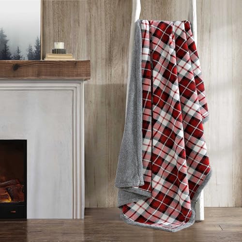 Image of Eddie Bauer - Throw Blanket, Ultra-Soft Plush Bedding with Faux Shearling Reverse, Blanket for Couch & Bed (Parkwood Plaid Red, 50 inch x 70 inch)