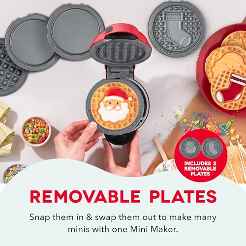 Image of Dash MultiMaker Mini System Removable Plate Set - Ceramic, Nonstick Replacement Plates for Christmas Waffle Breakfast - Waffle Maker Not Included - 4-Inch - Two-Pack - Santa & Stocking