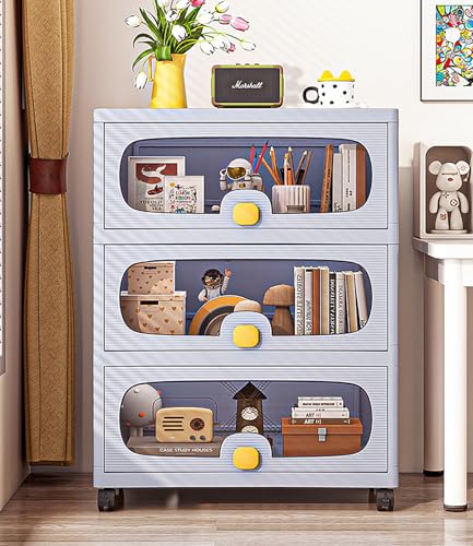 Image of House of Quirk 4-Layer Stackable Collapsible Storage Box Cabinet with Wheels & Flip Doors - 50cm Plastic Storage Box for Home, Kitchen, Closet & Toy Organization (Grey)