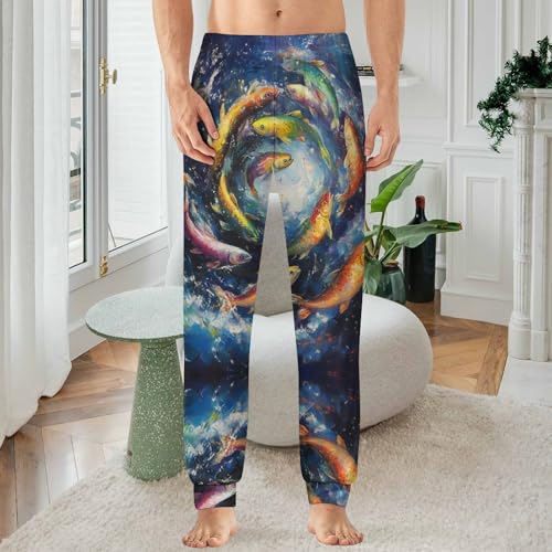 Rainbow Trout Fish Universes Galaxy Men's Pajama Bottoms Sleep Lounge Soft Comfy Pants Sleepwear2