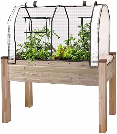 CedarCraft Self-Watering Elevated Cedar Planter (22” x 48” x 30" H) with Greenhouse Cover - Flexibility of Container Gardening Convenience of Self-Watering. Grow Healthier, More Productive Plants.