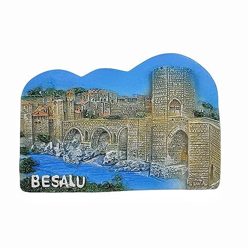Imán para nevera 3D Besalu Girona España, recuerdo de viaje, decoración de refrigerador, calcomanía magnética pintada a mano