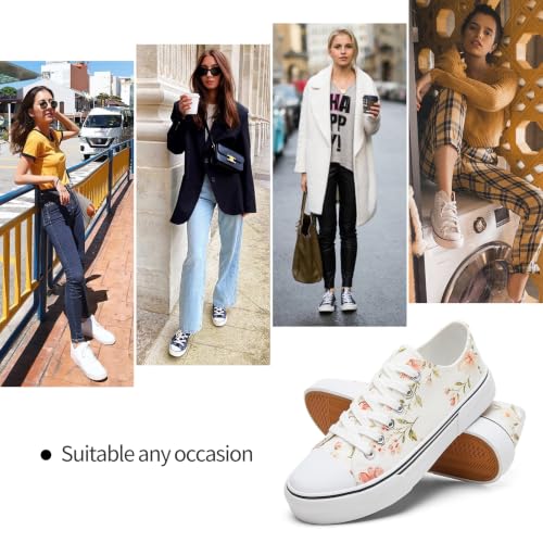 Image of hash bubbie White Sneakers for Women Low Top Canvas Shoes Womens Canvas Sneakers Women's Fashion Sneakers Slip on Casual Tennis Shoes