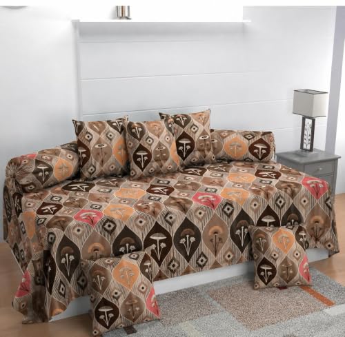 Image of Microfiber Fabric 8Pcs Diwan Blend Set of 60X90 Inch 1Bedsheet 16x16inch 5Cushion Covers 18x28 inch 2Bolster Covers (Cubical)