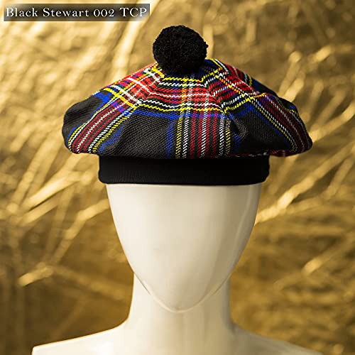 Image of Scottish Tam O' Shanter Hat Tartan Bonnet Pom Pom Wool Flat Cap One Size