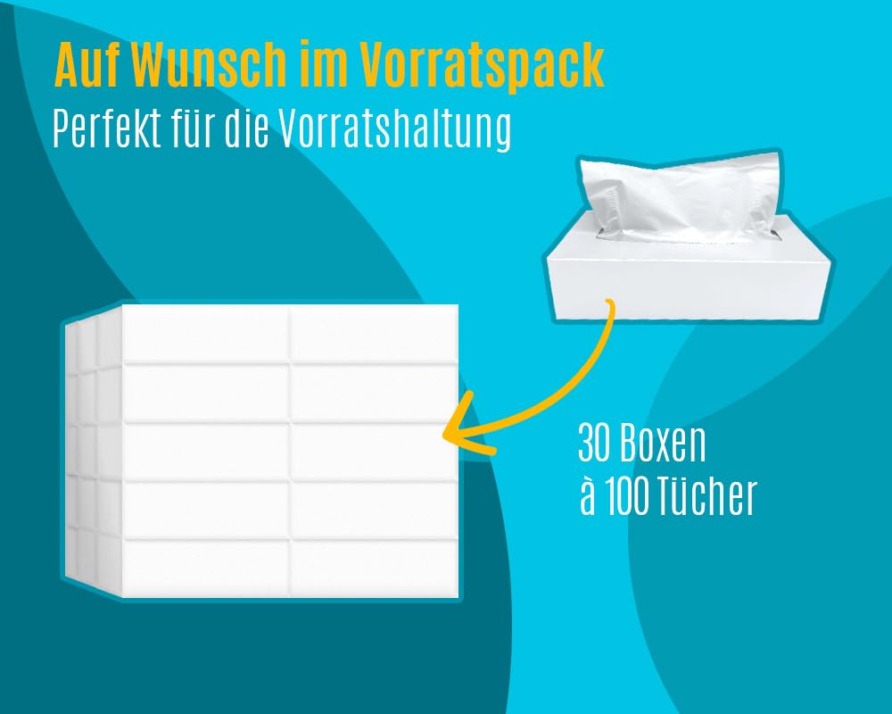 Kosmetiktücher (3.000 Stück), 2-lagige Taschentücher in weißer Box, weiche Papiertaschentücher, 30 Boxen x 100 Tücher