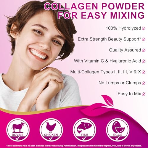 bnHUlMXw Multi Collagen Peptides Powder 16oz Unflavored (Grass-Fed Bovine, Types I–V, with Vitamin C & Hyaluronic Acid) — view 3