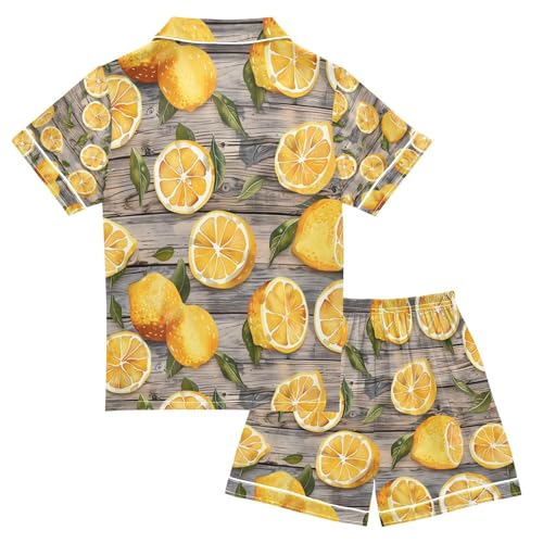 senya Lemon on Wood Satin Summer Pajama Sets Silk Short Sleeve Button Down Sleepwear2
