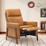 COLAMY Push Back Recliner Chair, Upholstered Leather Recliner with Footrest 118-150 Degree Adjustable, Comfy Modern Wingback Recliner for Living Room, Bedroom,Small Spaces,Camel