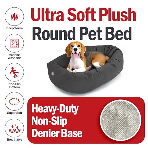 Image of Majestic Pet Suede Shredded Memory Foam Mix Calming Dog Bed Washable - Cozy Soft Round Dog Bed with Spine for Head Support - Fluffy Donut Dog Bed, 32 Inch, Gray