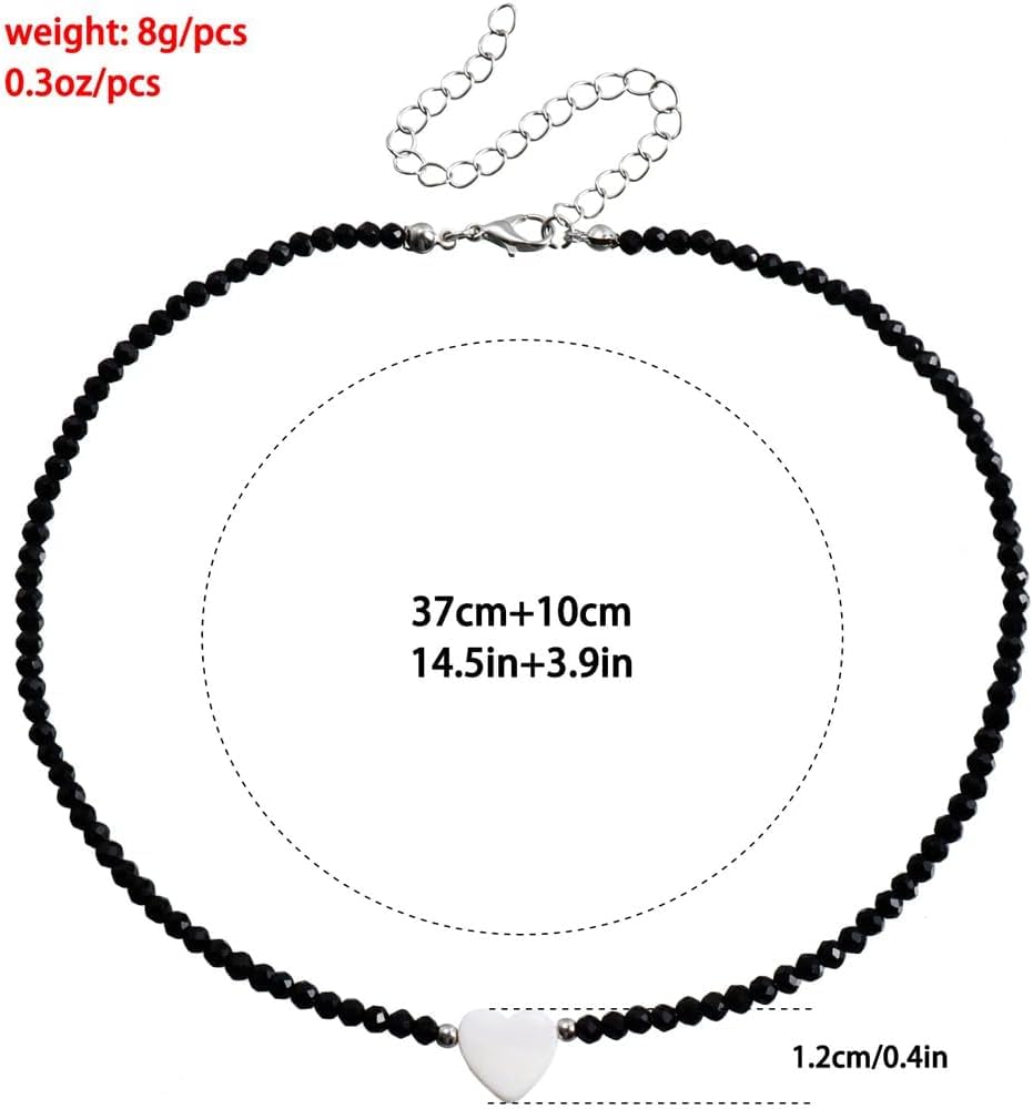 Baroque Pearl Black Bead Necklace, Dainty Spinel Heart Short Choker Necklace, Trendy Adjustable Cute Collarbone Jewelry Gift - Image 2