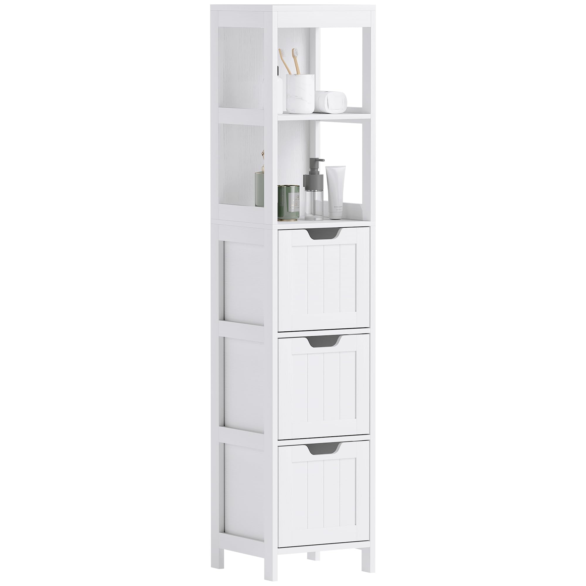 HOMCOM Badezimmerschrank mit 3 Schubladen in Weiß 30 x 30 x 142,4 cm