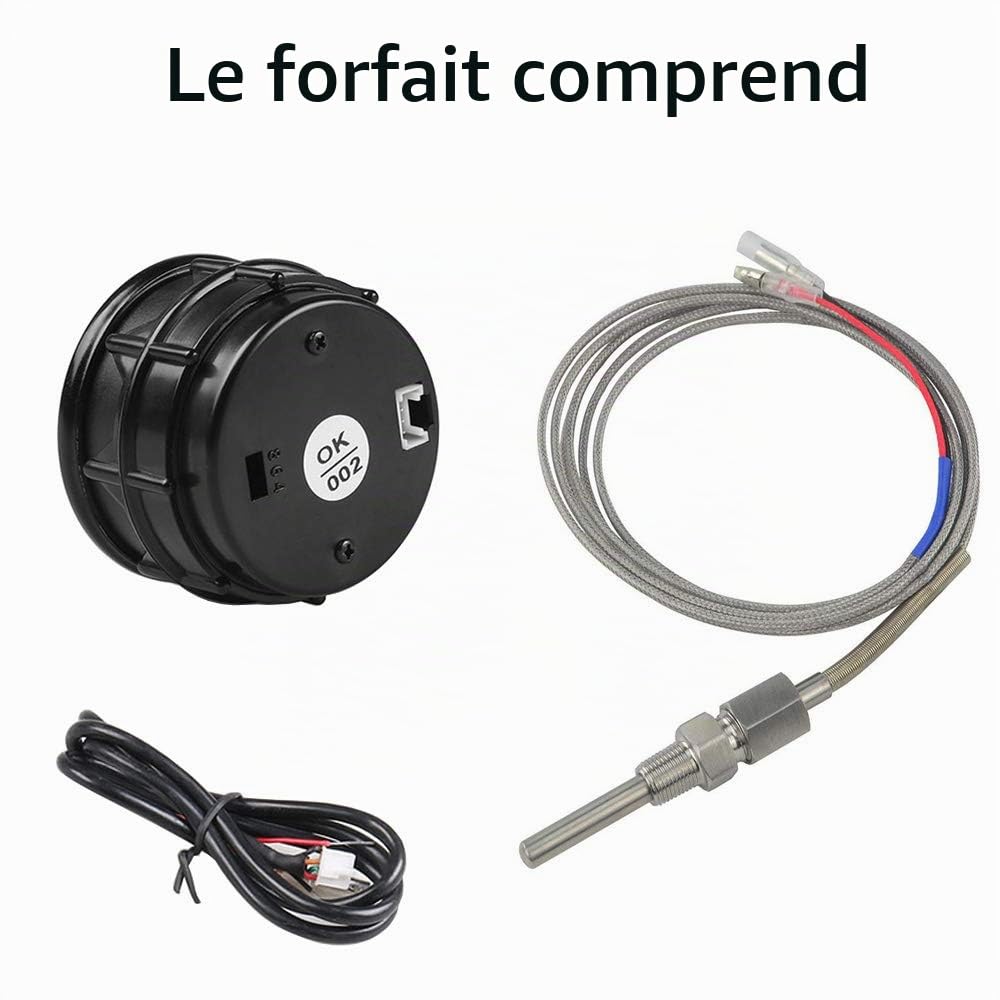 2" 52mm voiture moteur lumière LED rouge numérique afficher indicateur de température des gaz d'échappement Jauge mètre Jauge EGT EXT capteur