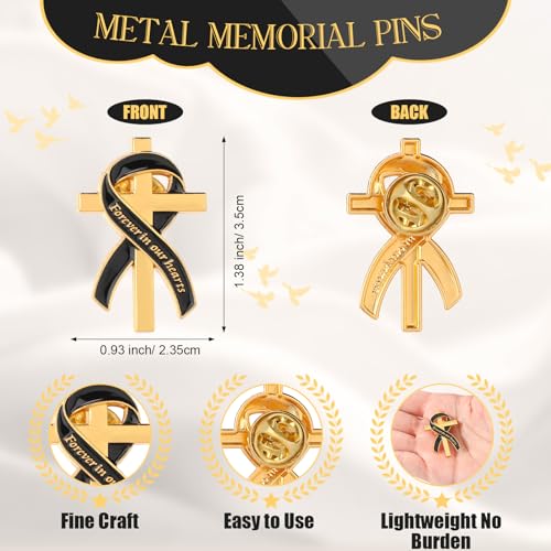 Misdary Funeral Favors for Guests Funeral Memorial Pin Cross Ribbons Forever in Our Hearts Lapel Brooch Pin for Religious Christian Celebration of Life Mourning Remembrance Day2