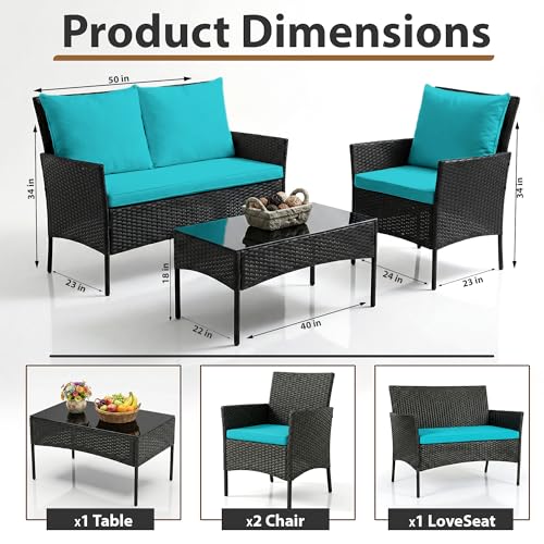 Image of OUTLIVING Outdoor 4 Seater Sofa Set || Patio Furniture Sets || Balcony Sofa || Indoor Sofa || Wicker Rattan Garden Sofa Set with Cushion and Center Table (Black /Blue)
