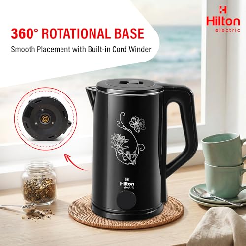 Image of Hilton Premium Black 2 Litre Electric Kettle | 1500-Watt with Stainless Steel Body, Cool Touch Handle, Auto Switch-off Mechanism for Boiling Water, Tea, Coffee & instant noodles