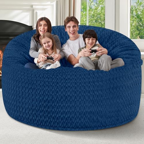 Image of 6FT Bean Bag Chair,Giant Bean Bag Chairs for Adults,Big Bean Bags with Memory Foam Filled, Large Beanbag Chairs with Chevron Plush Cover-Blue
