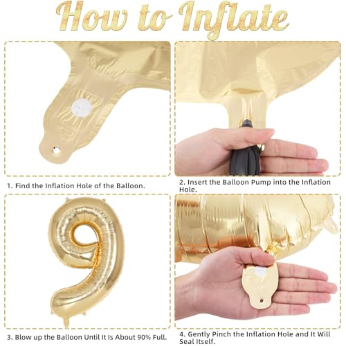 Image of Champagne Gold Large Number 9 Balloon, 40 Inch Light Gold Foil Helium Number Balloons, Giant Mylar Number 9 Balloons for 9 Years Old Birthday Party Anniversary Decorations