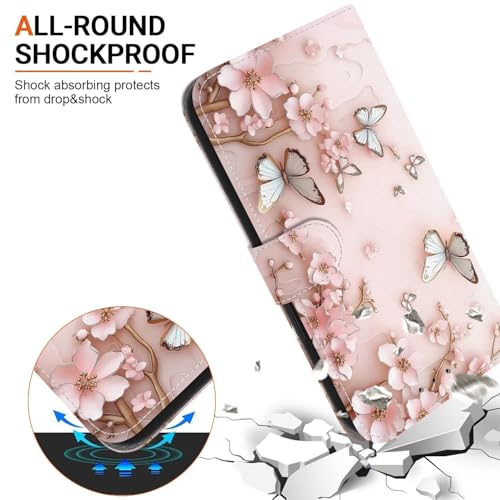 Dfjhure for Samsung A17 4G/5G Case Leather Wallet Protective Galaxy A26 5G Cover with Stand Magnetic Card Holder Flip Folio Shockproof Phone Cases for Samsung Galaxy A17/A26 5G, Pink Butterfly - Image 3
