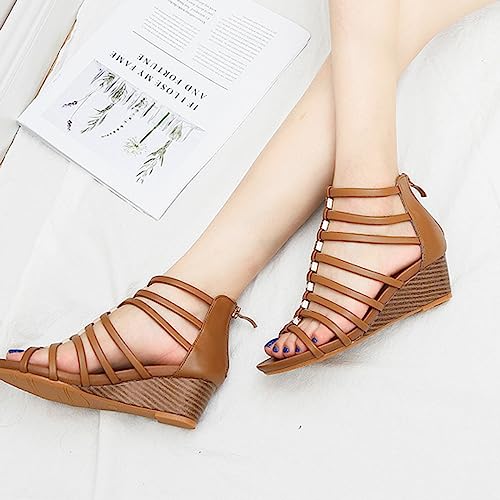 Women Gladiator Sandals Retro Wedge Heel Zipper Strappy Sandal Roman Shoes Girls Summer Flat Beach Gladiators Zip Walking Comfortable Low Open Toe Slip On Wedges Arch Support Casual Elegant4