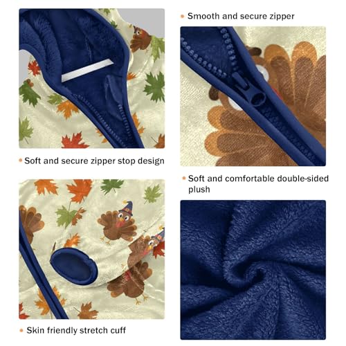 Turkey and Leaves Pattern Print Toddler Fleece Jacket Girl Boys Hooded Fleece Jacket Coat Warm Outwear Zip-up 3-10T3