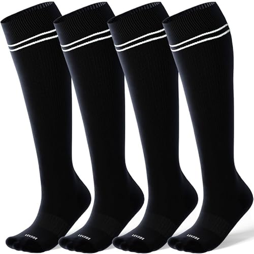 LEVSOX Bamboo Compression Socks for Women&Men 20-30 mmHg Knee High Cute Support Socks for Nurses, Pregnant Women, Travel, 4 Pair-black, L