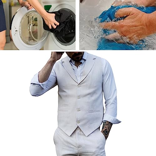 Linen Vest for Men Slim Fit Single Breasted Summer Beach Wedding Groom's Waistcoat with Real Pockets for Daily Wear (Color : Gray, Size : Medium)3