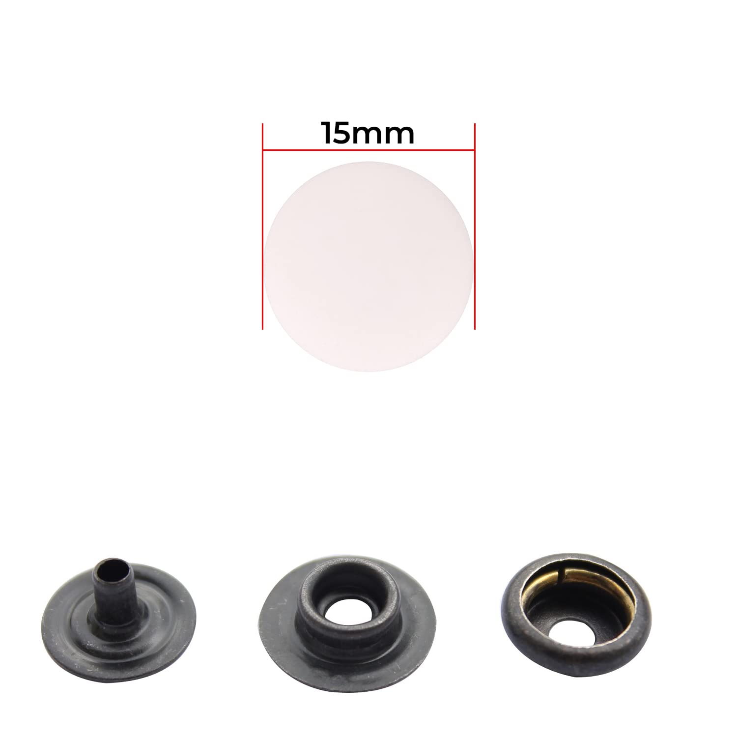 WedDecor Pernos de presión sin Costuras, Sujetadores duraderos con Herramientas de sujeción Manual, Tapa de plástico con broches Traseros de Metal para Ropa, Blanco, 500 Piezas