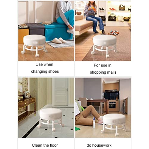 Chaise basse pivotante beige avec roulettes silencieuses pour bureau
