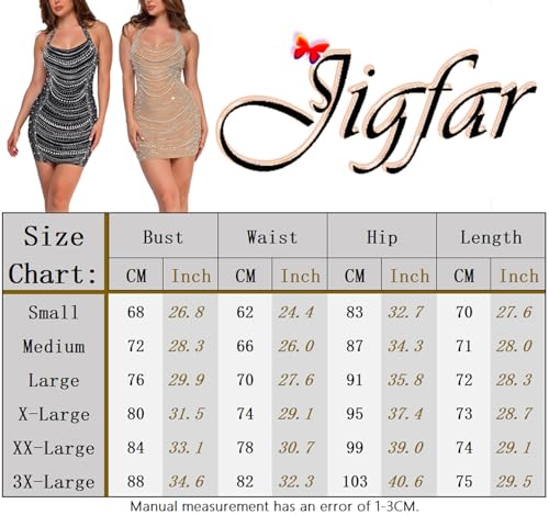 Image of Jigfar Women's Sexy Elegant Rhinestone Halter Sleeveless Bodycon Party Club Night Mini Dress(F7087,Black,XXL)