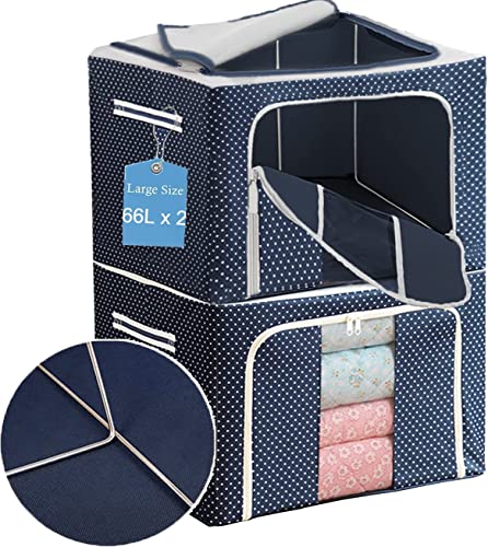 Image of Storage Box for clothes Cloth storage box wardrobe organizers (66 LTR Pack of 2, Blue Polka)