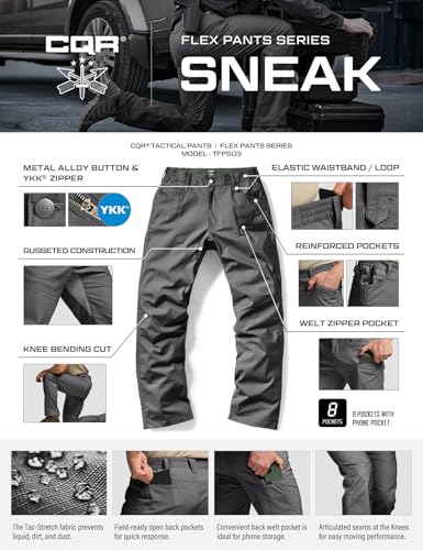 Image of CQR Men's Flex Stretch Tactical Pants, Water Resistant Ripstop Cargo Pants, Lightweight EDC Outdoor Work Hiking Pants