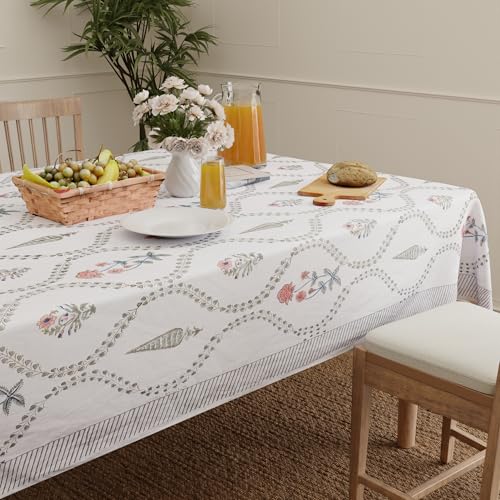 Image of Encasa XO Dining Table Cloth, Jaipuri Block Print Cotton Cover Swiss