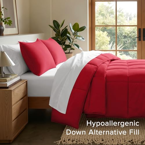 Image of Bare Home Comforter Set - Full Size - Goose Down Alternative - Ultra-Soft - Premium 1800 Series - All Season Warmth (Full, Red)