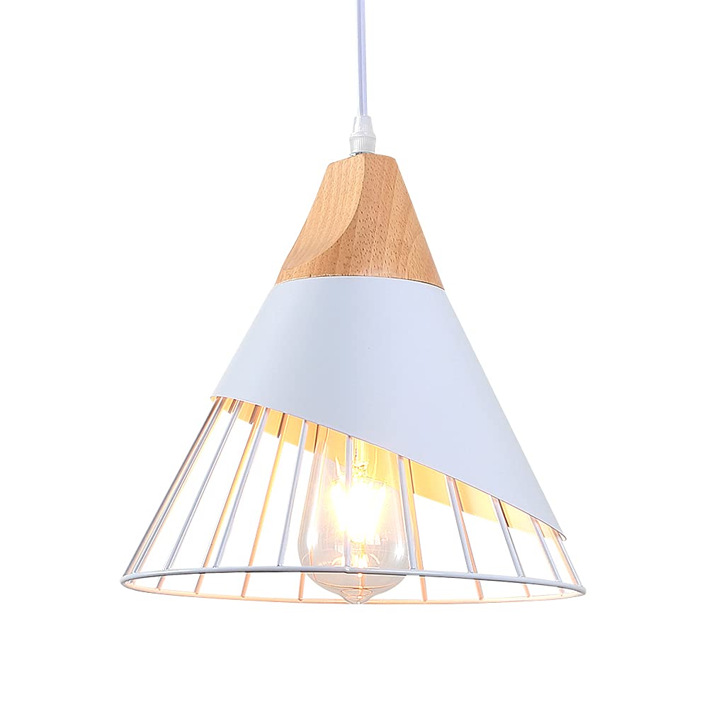 Mxsaoud White Pendant Lights For Kitchen Island,Adjustable Wood Hanging Light