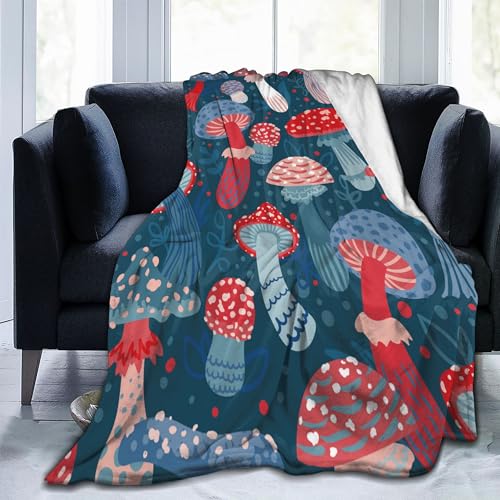 Vodrm RGF51GRFV5413 Mushroom Blanket Gifts For Girls Women Mushrooms Red Blue Fly Agarics Leaves Throw Blankets Soft Warm Lightweight Cozy For Room Bed Couch Colorful Pop Art Decor 60X80In thumb #1