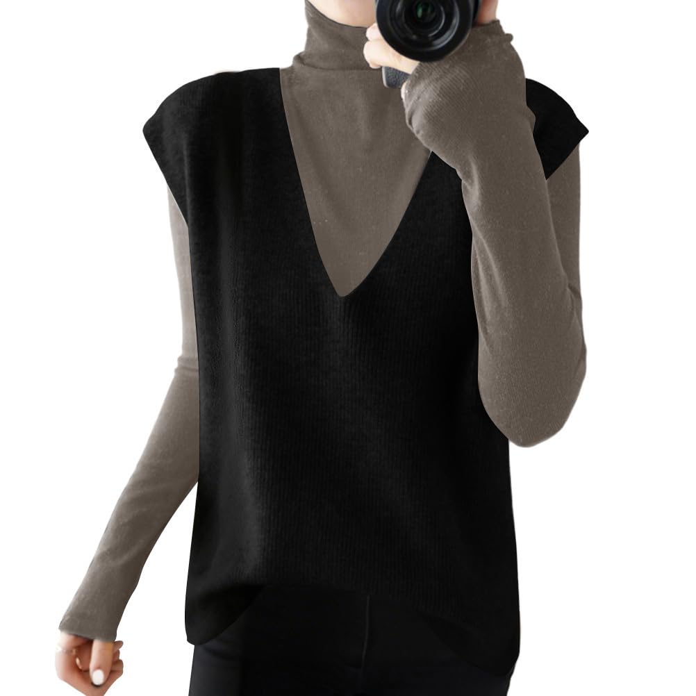 shownicer Pull sans Manches Femme Chic Et Elegant Col en V Gilet en Tricot Décontracté Couleur Unie Débardeur