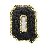 Letter Patches Varsity Glitters Chenille,3 PCS SPRT Iron on Black Letter Patch,Alphabet Cloth Patch for Team Costume Decoration 3.1in Height Q (3 Pieces)