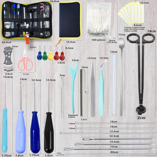 Image of 133PCS Candle Making Kits with Candle Wick Trimmer(7IN),Mold Hook Punch Needle Wick for Inserting Wick,Big Hole Long Needle,Cotton Wick with Metal Sustainer Tabs,Wick Stickers with The Little ''Tail''