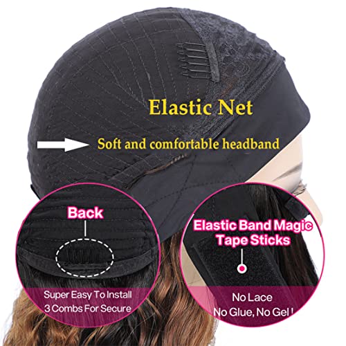 Image of Celiarita Highlight Ombre Headband Wig Deep Wave Human Hair Wigs #4 /27 Glueless 150% Density None Lace Front Machine Made Brazilian Virgin Deep Curly Human Hair Half Wigs for Black Women 12 Inch