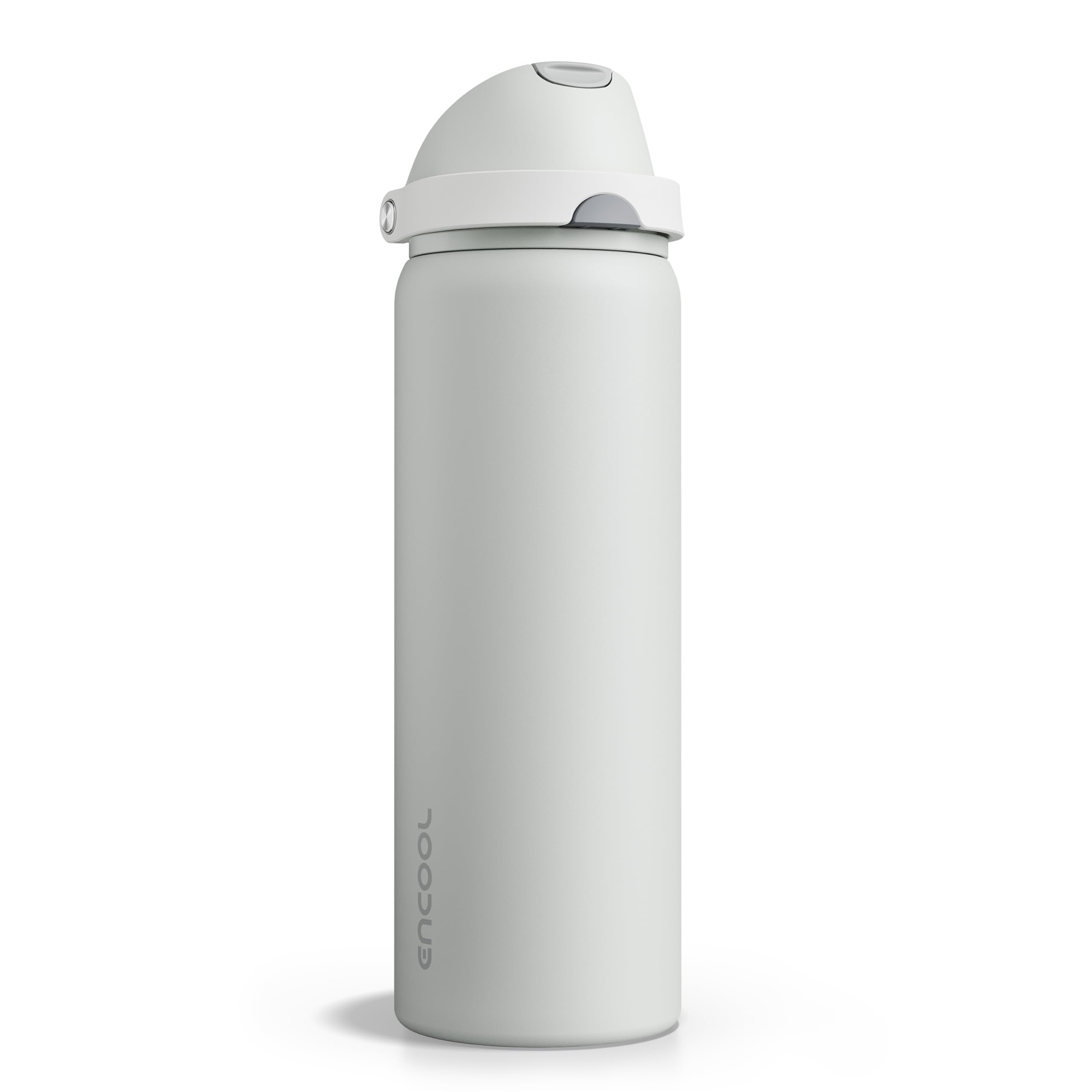 Insulated Water Bottle with Straw - Encool Stainless Steel Water Bottle with Push Button Lid, Leak-Proof &amp; BPA-Free, Keeps Cold for 24 Hours for Sports, Travel, Gym (32 oz, Silver Grey)