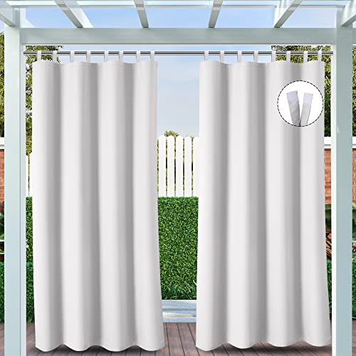 Clothink Outdoor Vorhang Klettverschluss 132x215cm Grau-Weiß Anti-Verblassen Winterschutz Windschutz Sonnenschutz Sichtschutz Wetterfest,Senkrechtmarkise Vertikalmarkise Terrasse Balkon Pergola Cover