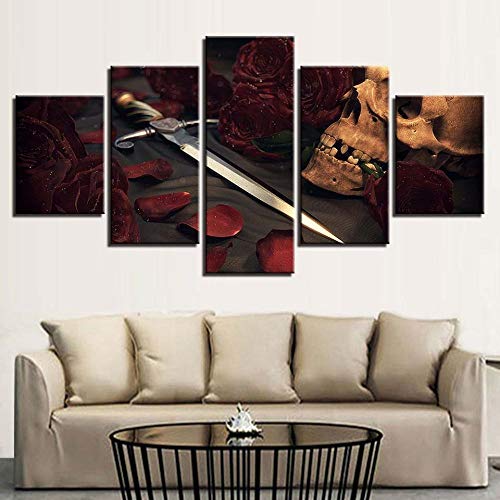 Impression sur toile Skull and sword image sur verre tableau mural 5 pièces